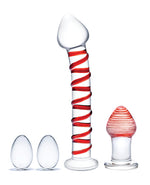 Glas 4 pc Mr. Swirly Set w/Glass Kegel Balls; Butt Plug - Red