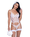 Forever Yours Embroidered Bustier &amp; Thong White LG