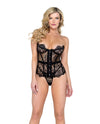Fantasy Scalloped Eyelash Lace Bustier &amp; Thong Black SM