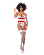 Sexy Nurse Bodysuit &amp; Head Piece White/Red L/XL