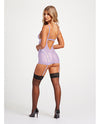 Lace &amp; Mesh Triangle Cup Chemise w/Garters &amp; Thong Lavender SM