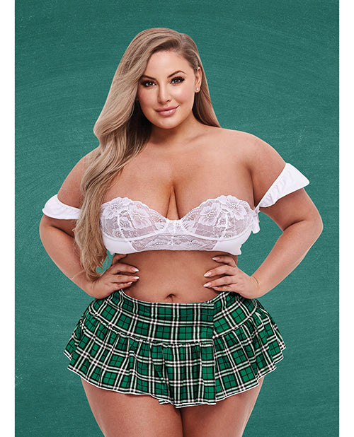 Teacher&#039;s Pet Schoolgirl Bustier &amp; Skirt Green/White QN