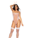 Sexy Bunny Underwire Bodysuit w/Lace Up Back &amp; Head Piece Pink S/M