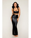 Stretch Faux Leather Harness Bra & Long Slip Skirt - Black SM