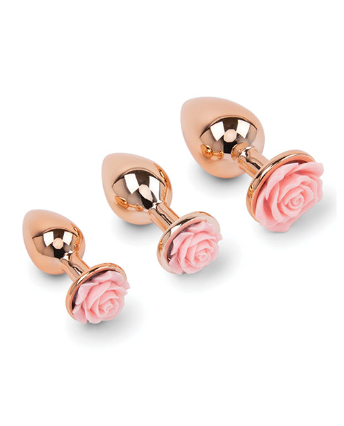 Gemsations 3 pc 2.75" + 3.25" + 3.75" Rose Metal Butt Plug Training Set - Rose Gold