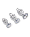 Gemsations 3 pc 2.95" + 3.25" + 3.7" Ripple Bling Bling Metal Butt Plug Training Set - Silver