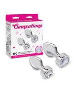 Gemsations 2 pc 3.25 & 3.7 Tapered Bling Bling Metal Butt Plug Training Set - Silver