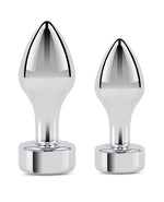 Gemsations 2 pc 3.25 & 3.7 Tapered Bling Bling Metal Butt Plug Training Set - Silver