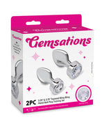 Gemsations 2 pc 3.25 & 3.7 Tapered Bling Bling Metal Butt Plug Training Set - Silver