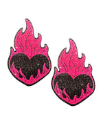 Neva Nude Flaming Heart Glitter Pasties - Black/Red O/S