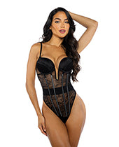 Belle Noir Chantilly Lace and Satin Teddy - Black LG