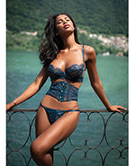 Eden Scalloped Eyelash Lace &amp; Wet Look Waspie 3 pc Set - Teal XL