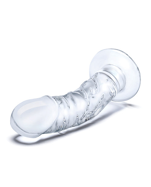 Glas 7; Realistic Curved Glass Dildo w/Veins - Clear