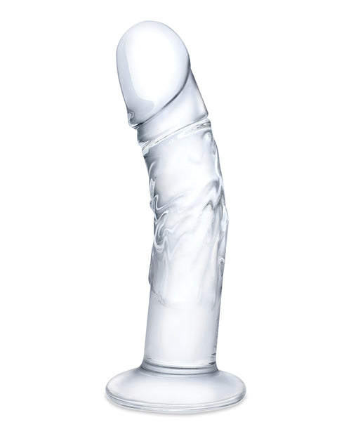 Glas 7; Realistic Curved Glass Dildo w/Veins - Clear