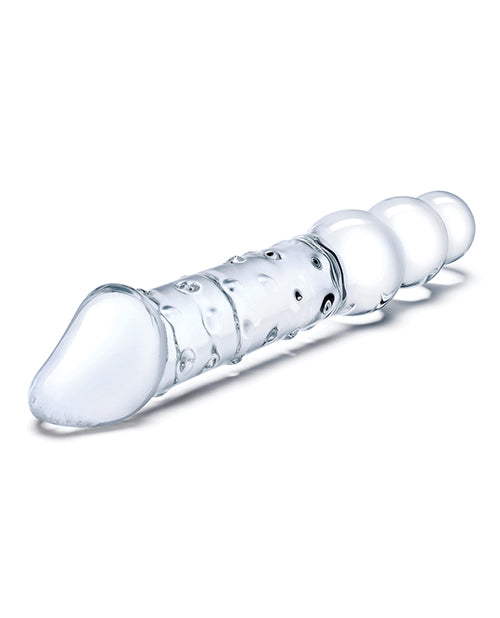 Glas 12; Double Ended Glass Dildo w/Anal Beads - Clear