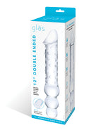 Glas 12; Double Ended Glass Dildo w/Anal Beads - Clear