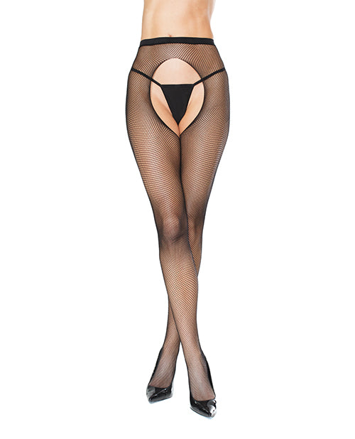 Fishnet Natural Waist Crotchless Pantyhose Black O/S