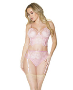 Crystal Pink Longline Bra, Garter Belt & Panty Pink LG