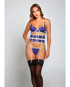 Galloon Lace &amp; Microfiber Bra, Waist Cincher &amp; G-String Purple/Beige XL