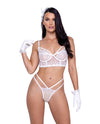 Forever Yours Embroidered Long Line Bra & Panty White SM