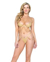 Glam Shimmer Underwire Bra w/Chain Detail & Thong Gold SM