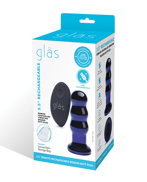 Glas 3.5 & Rechargeable Vibrating Beaded Butt Plug - Blue
