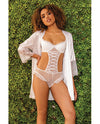 Stretch Mesh Ruffled Crotchless Teddy White SM