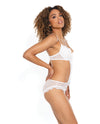 Stretch Mesh Ruffled Crotchless Teddy White MD