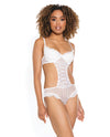 Stretch Mesh Ruffled Crotchless Teddy White MD