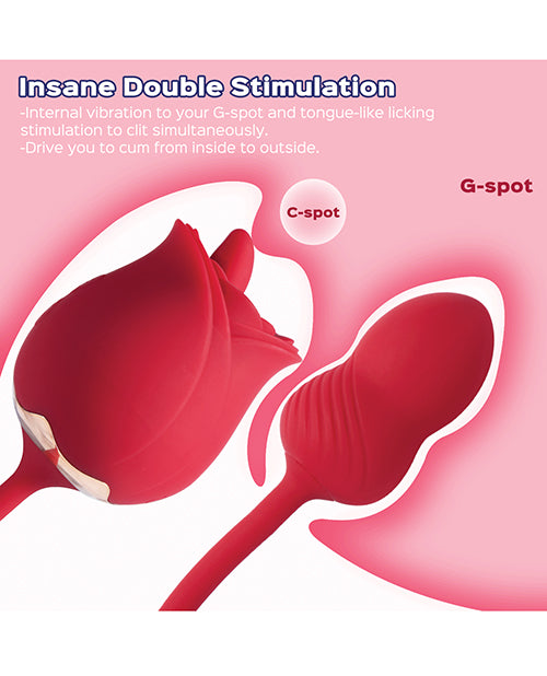 Fuchsia Rose Clit Licking Stimulator &amp; Vibrating Egg - Red