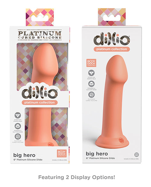 Dillio Platinum 6; Big Hero Silicone Dildo - Peach