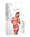 Risque Business Cupless Bra, Garter & Crotchless Panty Red L/XL