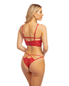 Cherry Strappy Lace Unlined Underwire Bra w/Heart Ring Detail & Panty Red MD