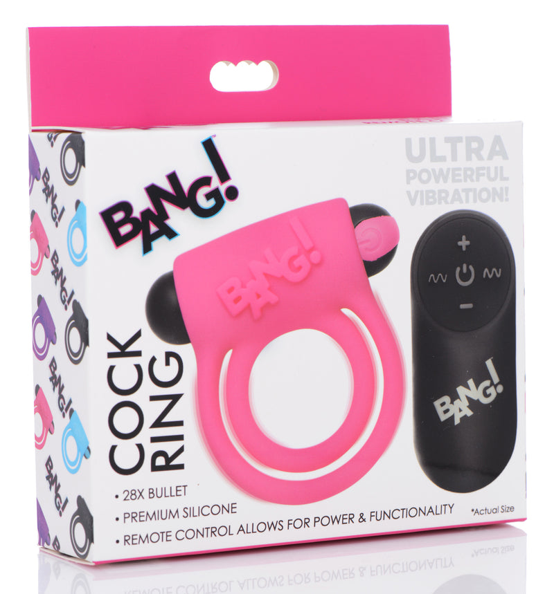 Remote Control 28X Vibrating Cock Ring and Bullet - Pink